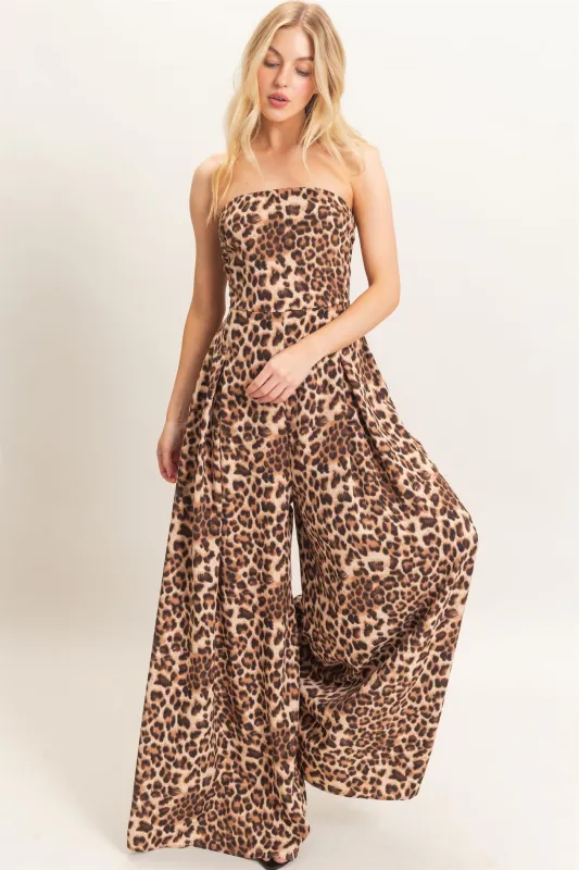 Leopard Print Strapless Jumpsuit made by HYFVE
