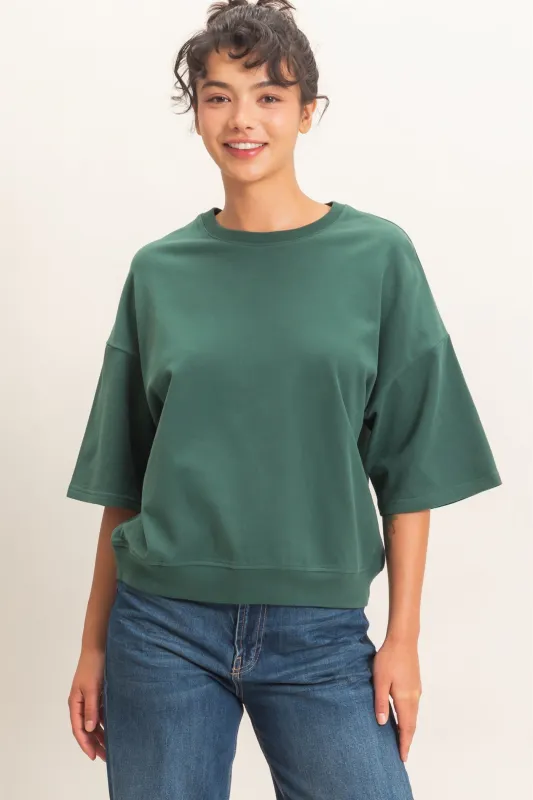 Washed Crew Neck Short Sleeve Top made by Double Zero