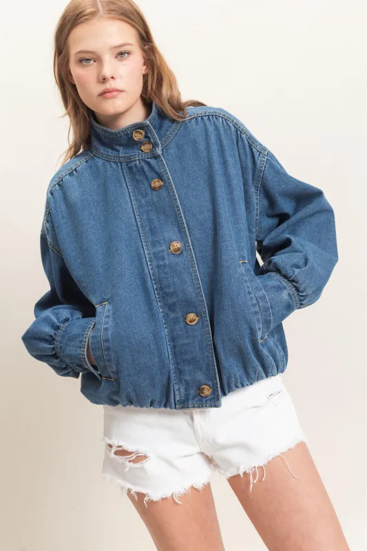 High Collar Denim Bomber Jacket made by HYFVE