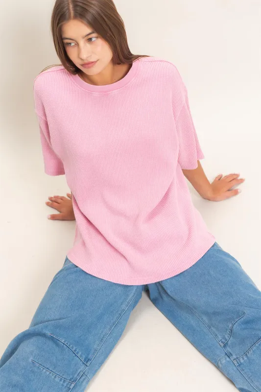 Mineral Wash Waffle Crew Neck Short Sleeve Top made by Double Zero