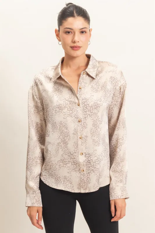 Leopard Satin Button-Up Shirt made by HYFVE