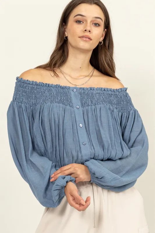 Off-Shoulder Smocked Blouse made by HYFVE