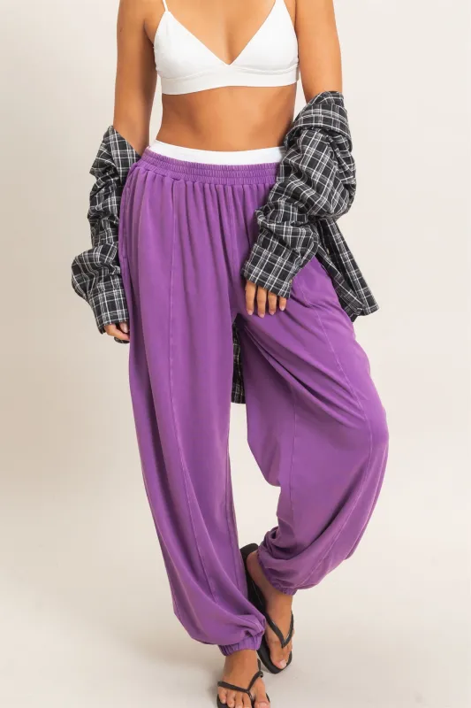 Mineral Wash Elastic Waist Jogger Pants made by Double Zero
