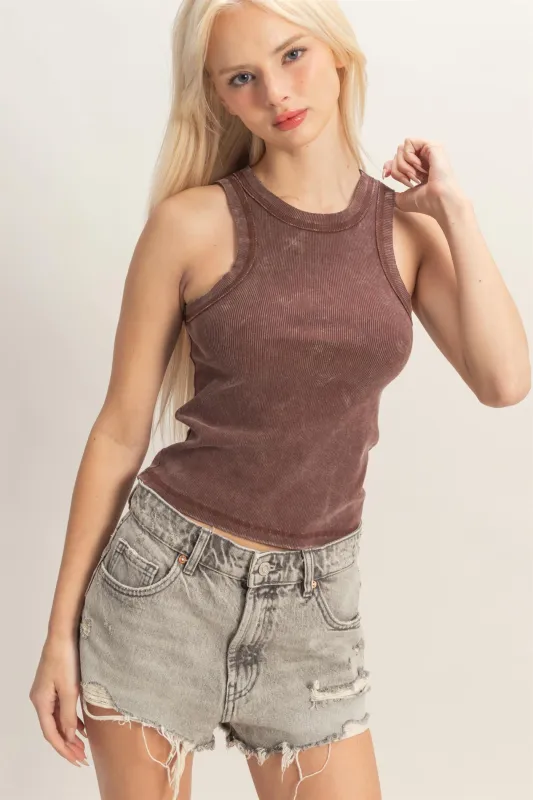 Acid Washed Ribbed Tank Top made by Double Zero
