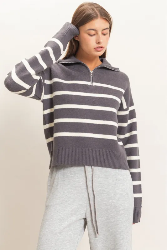 Half-Zip Collared Stripe Sweater made by Double Zero
