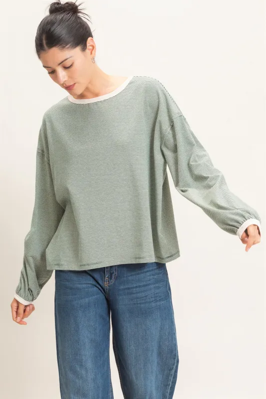 Striped Boat Neck Long Sleeve Top made by HYFVE