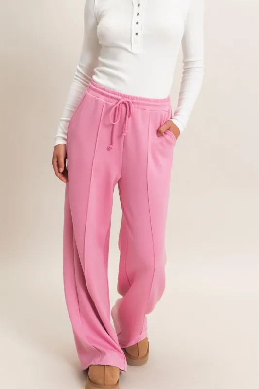 Drawstring Waist Pintuck Wide Leg Pants made by Double Zero