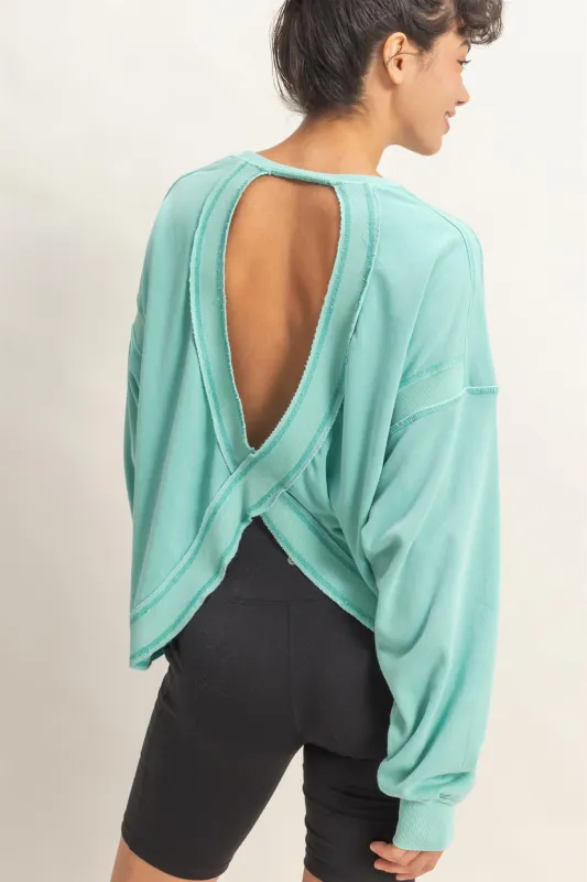 Oversized Cross Detail Open Back Sweatshirt made by Double Zero