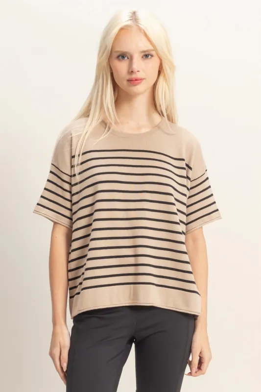 Striped Short Sleeve Knit Top made by Double Zero