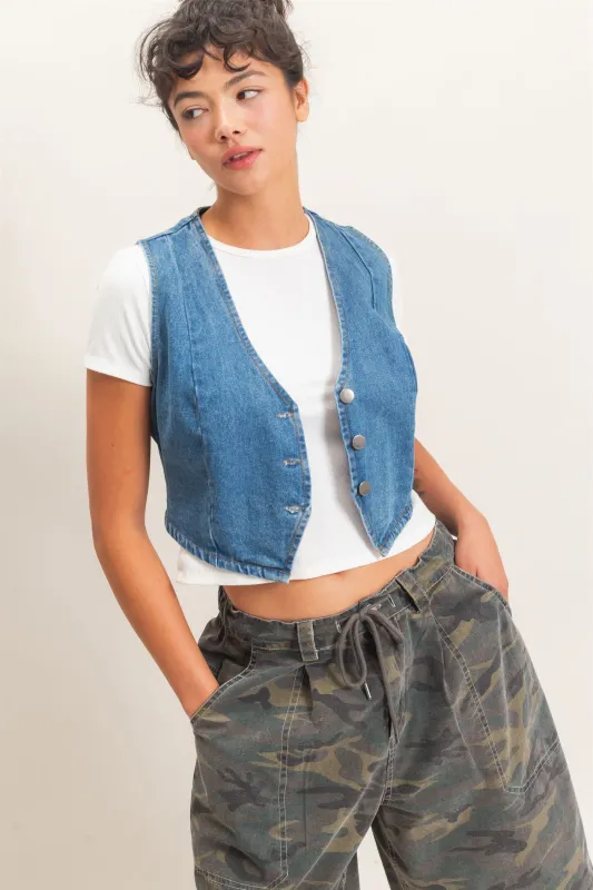 Buttoned Denim Vest made by Double Zero