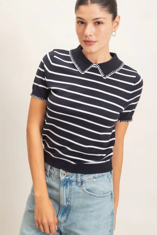 Striped Polo Collar Sweater made by HYFVE