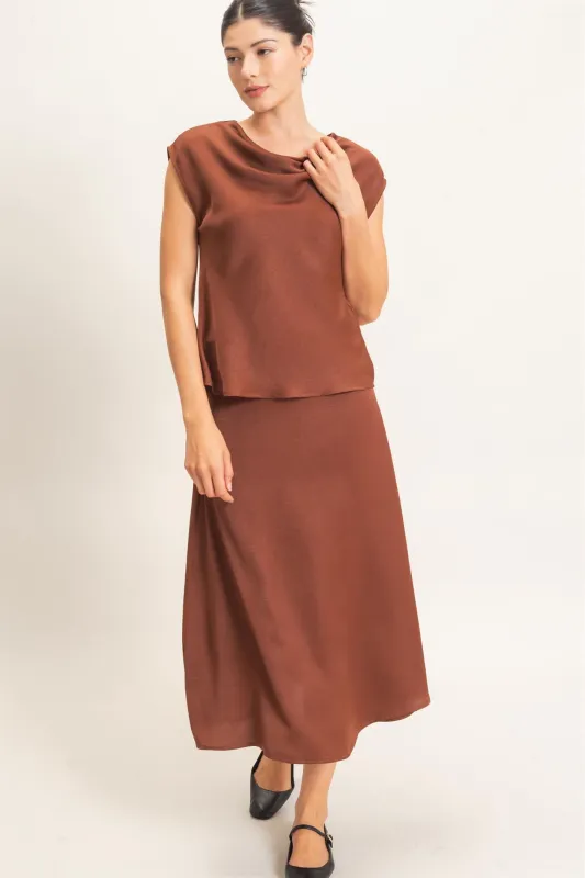 Satin Cowl Neck Top And Skirt Set made by HYFVE