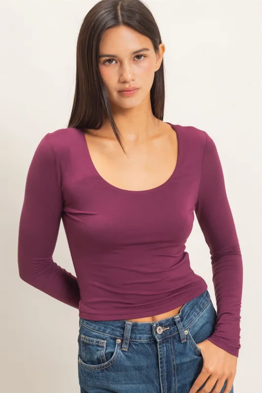 Scoop Neck Long Sleeve Top made by Double Zero