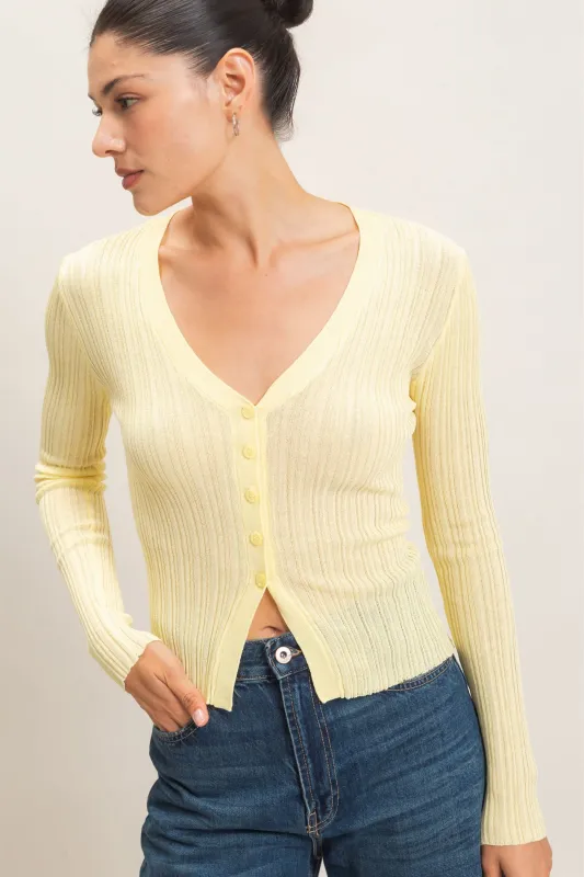 Ribbed V-Neck Cardigan made by HYFVE