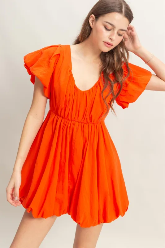 V-Neck Puff Sleeve Flowy Mini Dress made by HYFVE