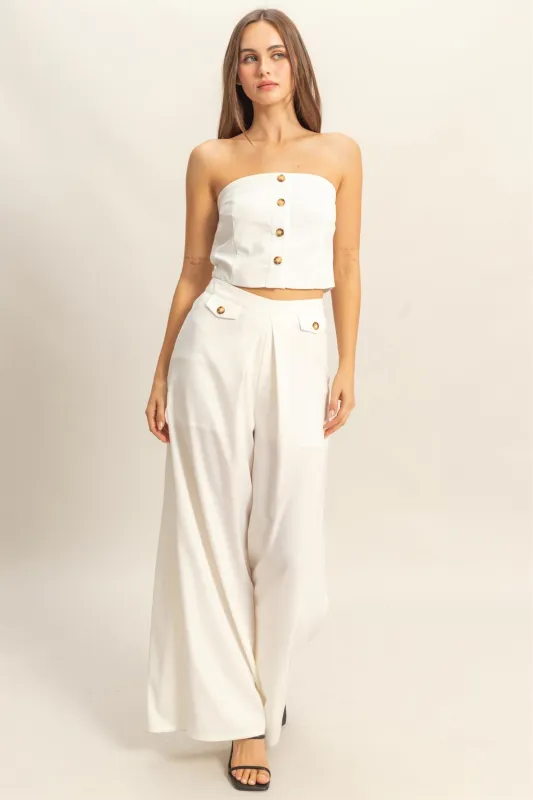 Strapless Buttoned Top And Pants Set made by HYFVE