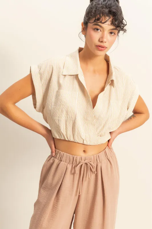 Striped Short Sleeve Cropped Top made by Double Zero
