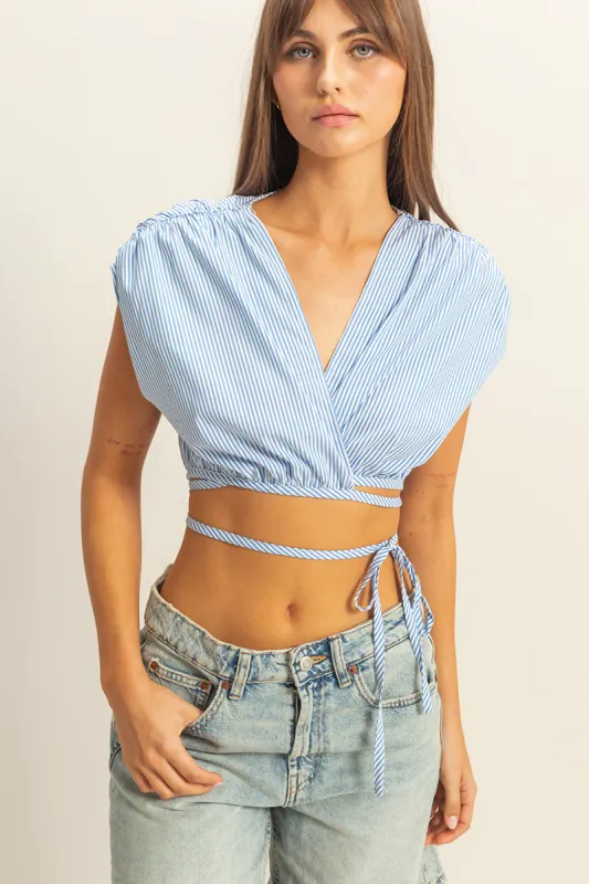 Striped V Neck Wrap Crop Top made by HYFVE
