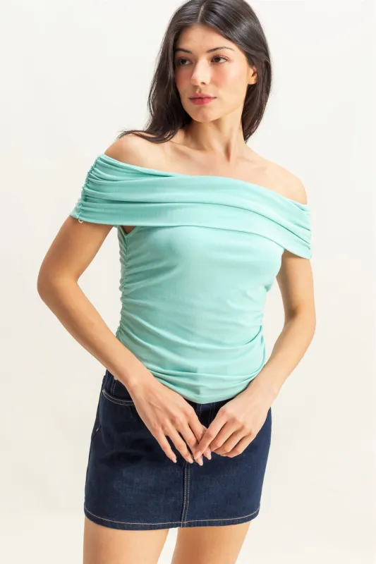 Off-The-Shoulder Side Ruched Top made by Double Zero