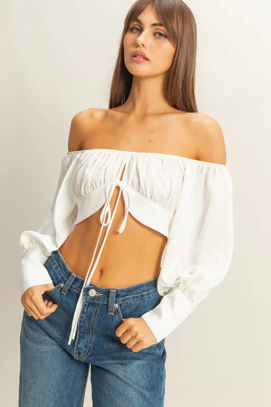 Off The Shoulder Satin Crop Top made by HYFVE