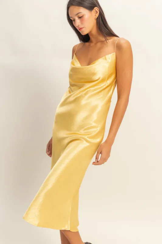 Cowl Neck Satin Midi Dress made by Double Zero