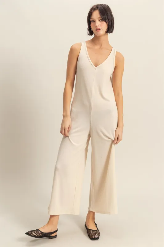 V-Neck Sleeveless Wide Leg Jumpsuit made by Double Zero