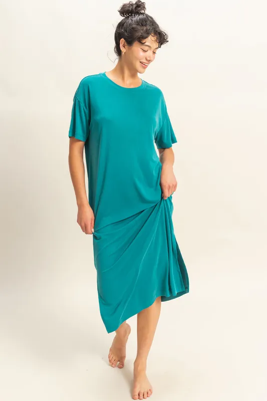 Side Slit T-Shirt Midi Dress made by Double Zero