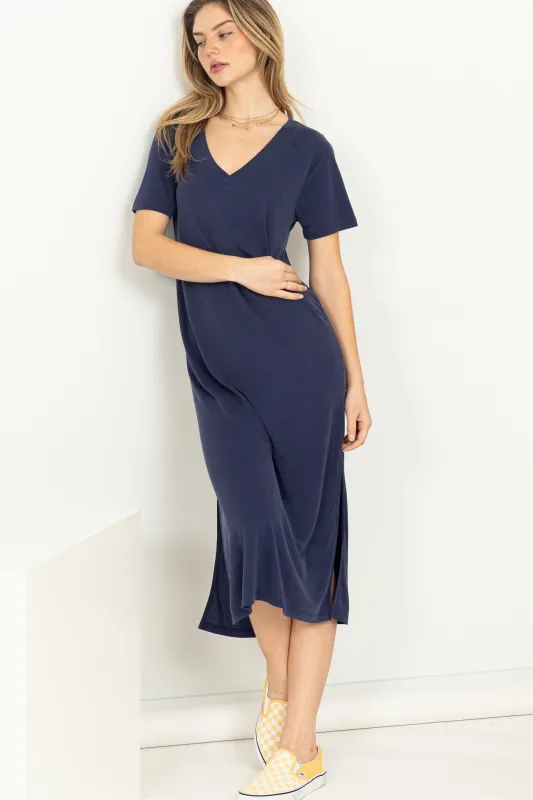 V Neck Short Sleeve Midi Dress made by Double Zero