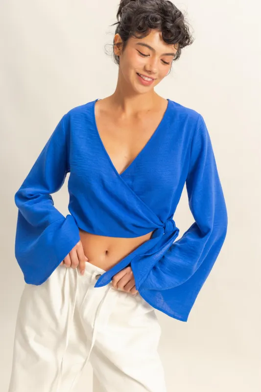 Crinkle Woven Wrap Style Cropped Blouse made by Double Zero