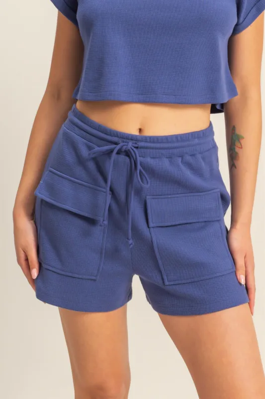 Waffle Knit Front Pocket Shorts made by Double Zero