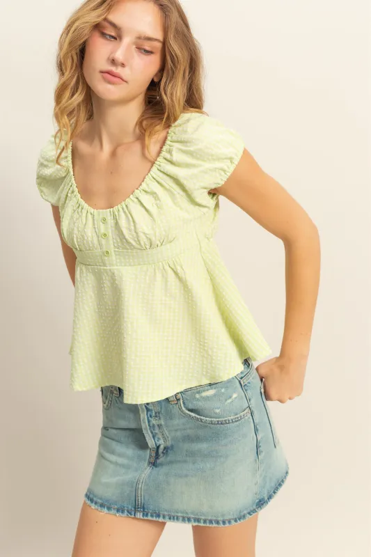 Gingham Scoop Neck Cap Sleeve Blouse made by Double Zero