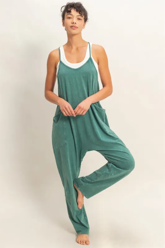 Mineral Wash Spaghetti Strap Jumpsuit made by Double Zero