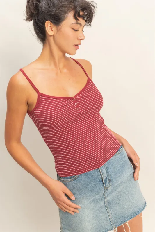 Striped Snap-Button Henley Cami Top made by Double Zero