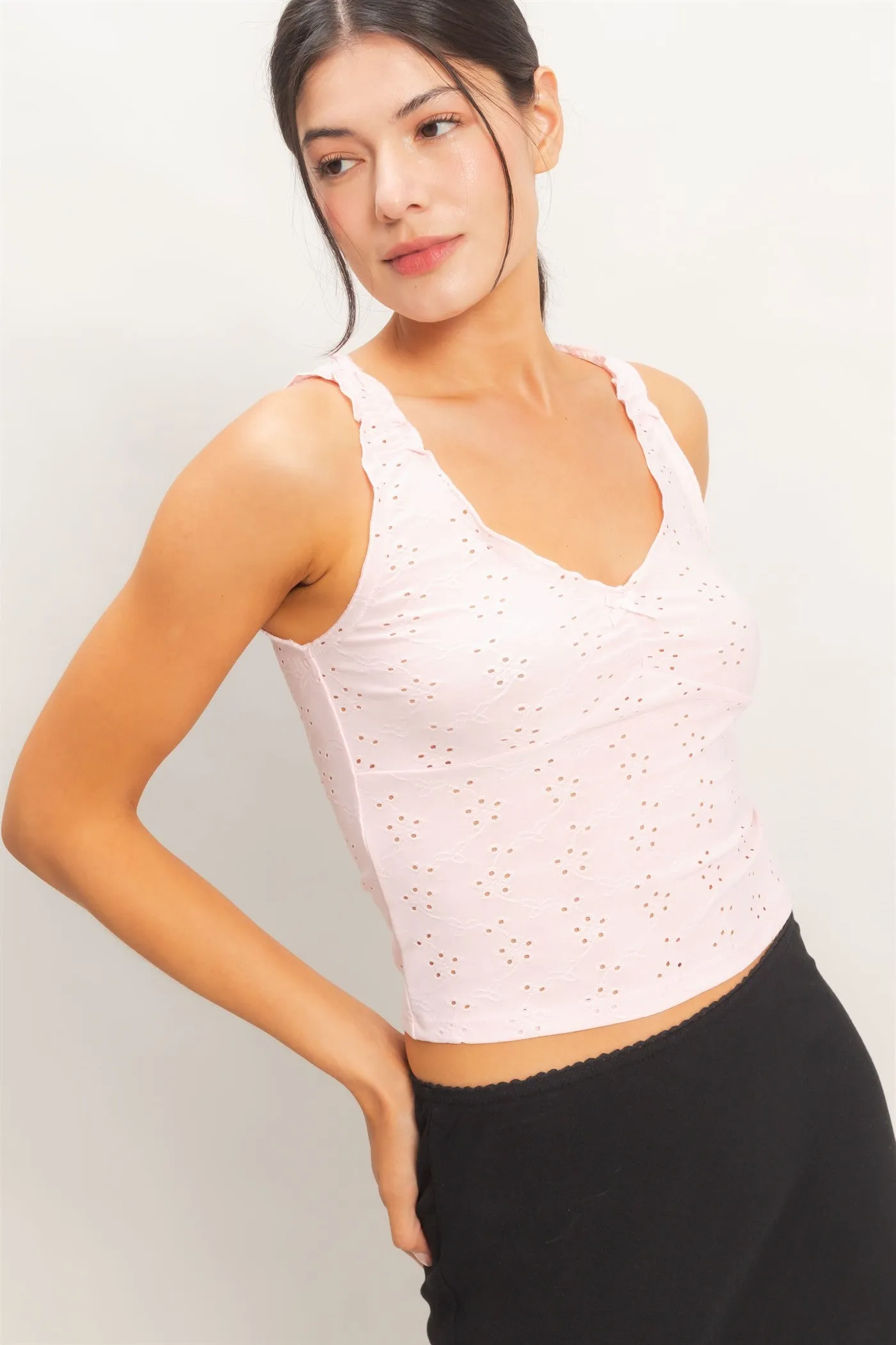 Ruched Eyelet Knit Tank sold by HYFVE