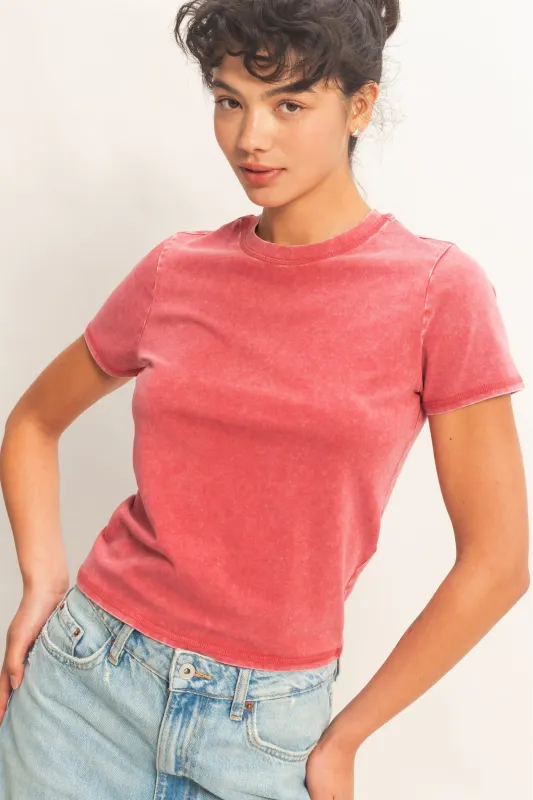 Mineral Washed Short Sleeve Crew Neck Top made by Double Zero