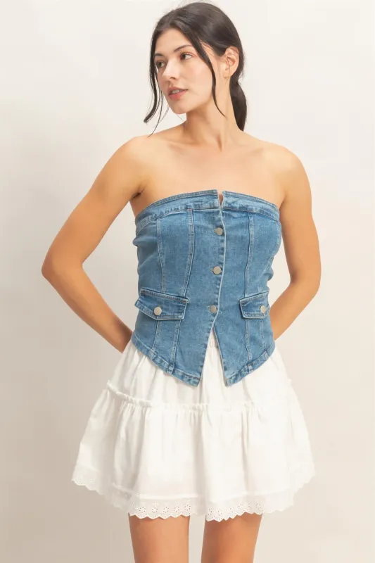 Strapless Button-Up Denim Top made by HYFVE