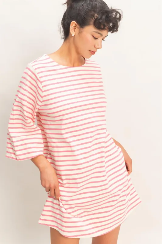 Striped Round Neck Half-Sleeve Mini Dress made by Double Zero