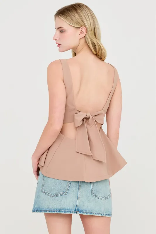 Sleeveless Open Back Peplum Top made by HYFVE