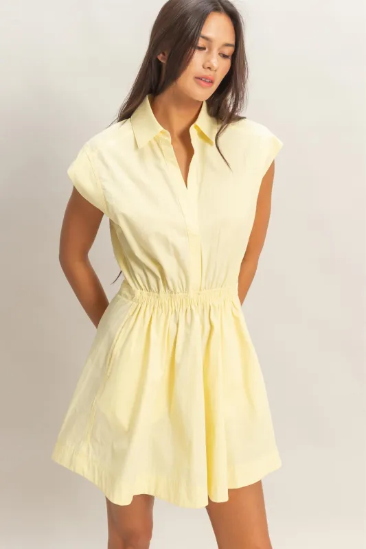 Sleeveless Collared Shirred Mini Dress made by Double Zero