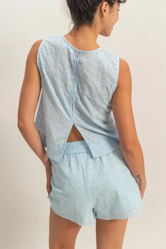 Eyelet Sleeveless Top With Back Buttons made by Double Zero