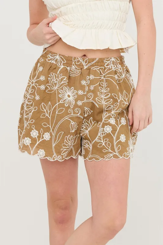 Embroidered Scallop Hem Shorts made by HYFVE