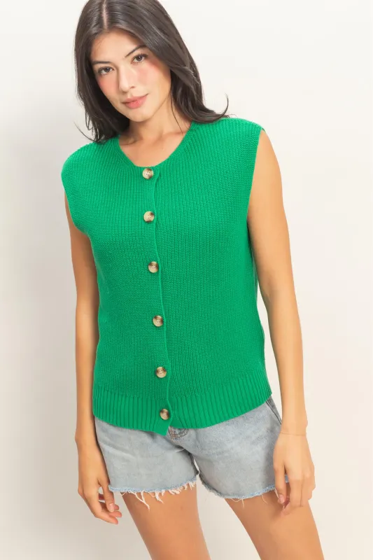 Sleeveless Button-Up Ribbed Vest made by Double Zero
