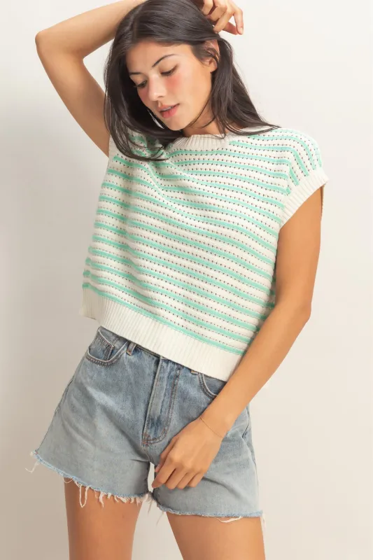 Striped Sleeveless Crew Neck Top made by Double Zero