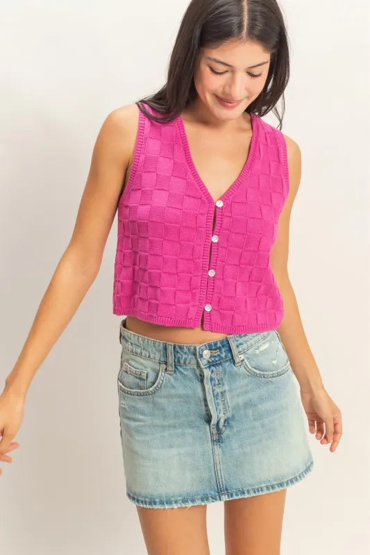 Basket Weave V-Neck Sleeveless Vest made by Double Zero