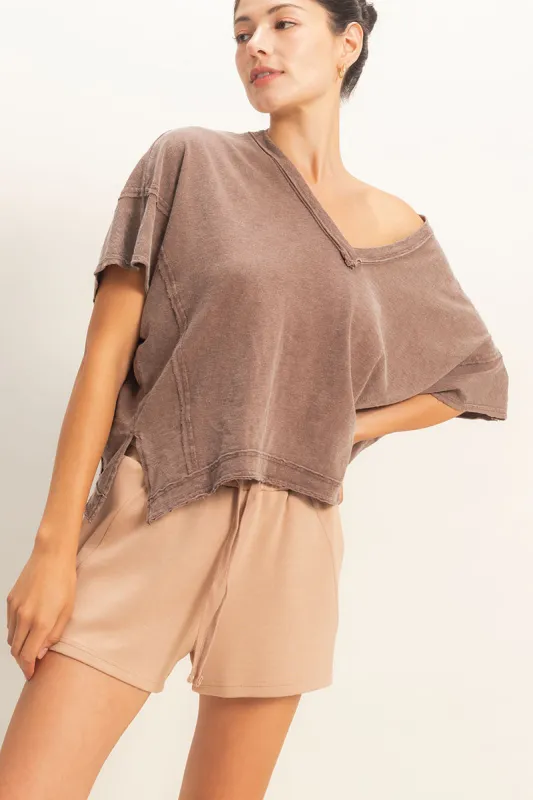 Oversized V-Neck Short Sleeve Top made by Double Zero