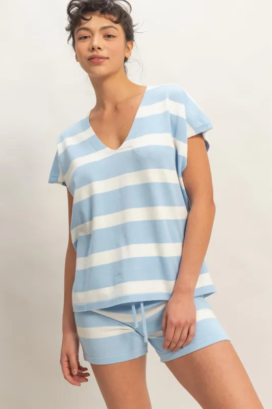 V-Neck Top & Striped Shorts Set made by HYFVE