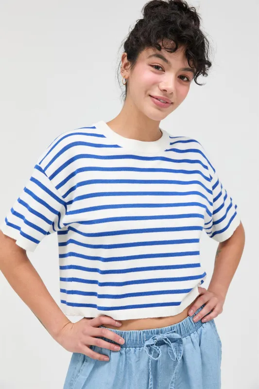 Round Neck Striped Crop Top made by Double Zero