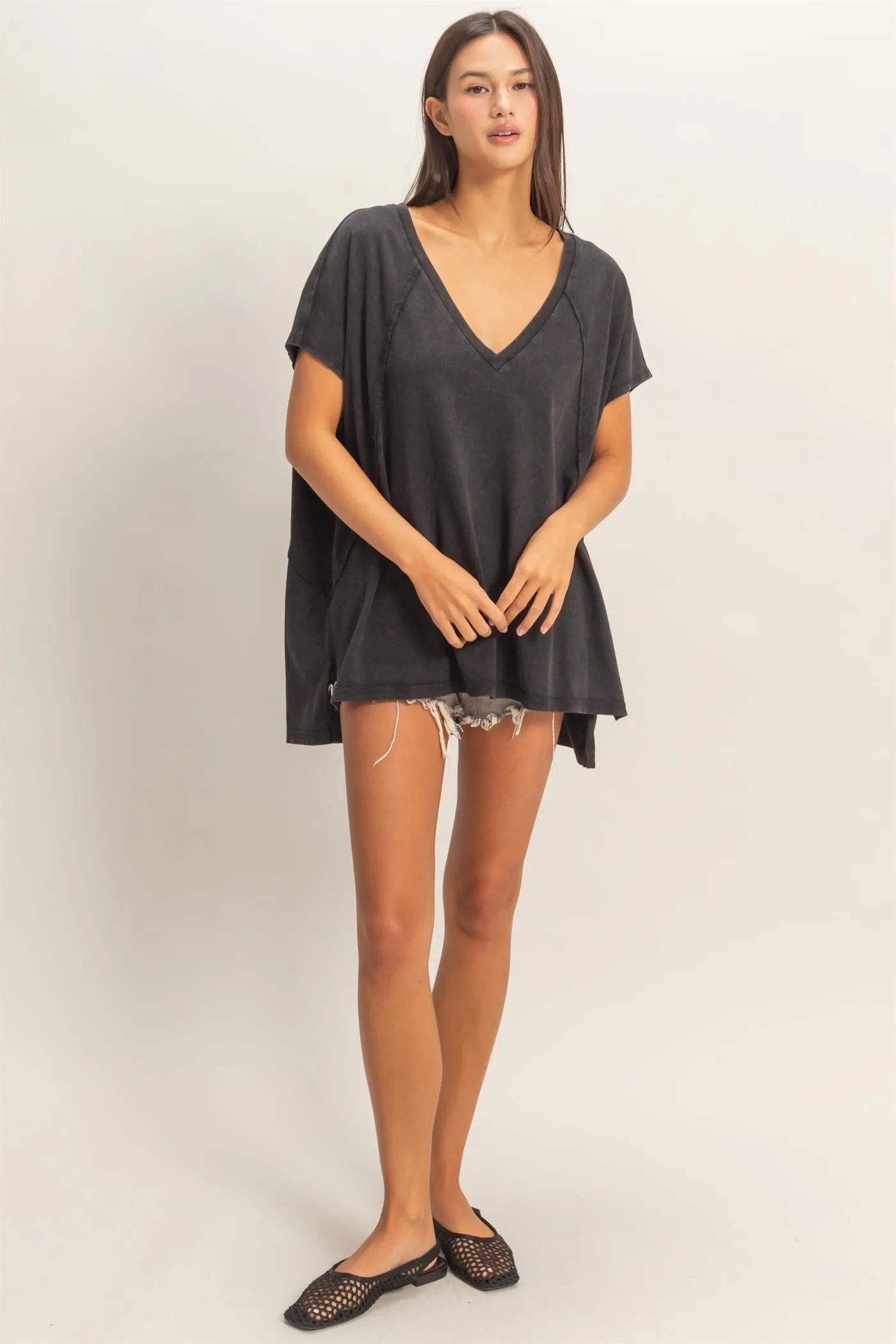 Oversized V-Neck Mineral Washed Top sold by HYFVE product image thumbnail 4