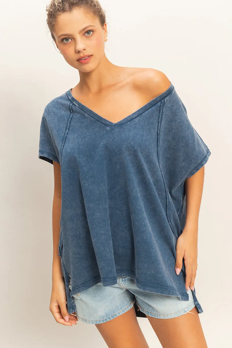 Oversized V-Neck Mineral Washed Top sold by HYFVE product image thumbnail 3
