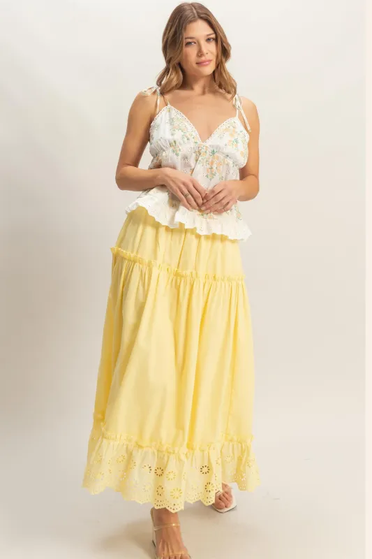 Tiered Eyelet Maxi Skirt made by HYFVE